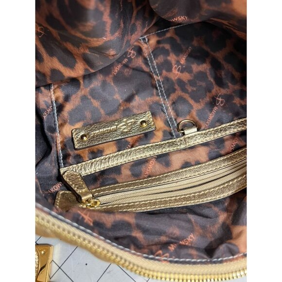 B. Makowsky White & Gold Leather Hobo Bag Dust Bag Animal Print Lining excellent - Picture 6 of 10